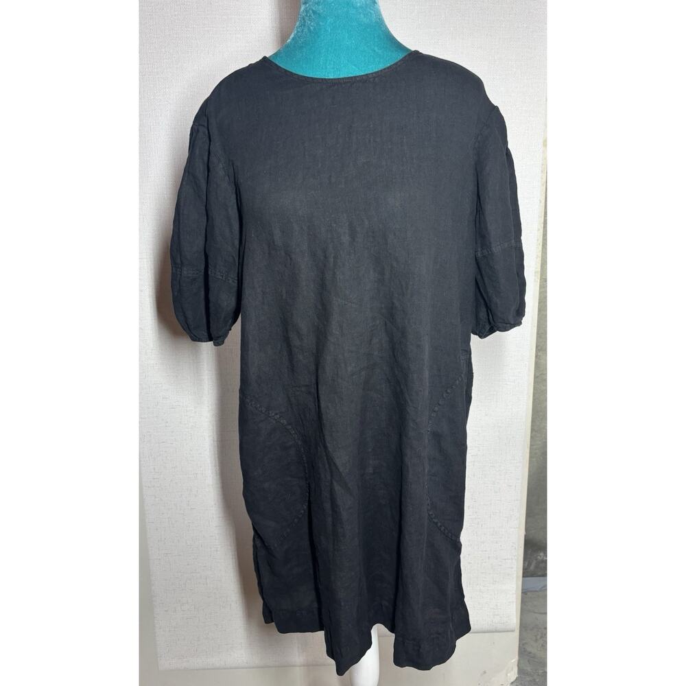 Velvet by Graham & Spencer Linen Dress Womens S Black Shift Pockets Made USA